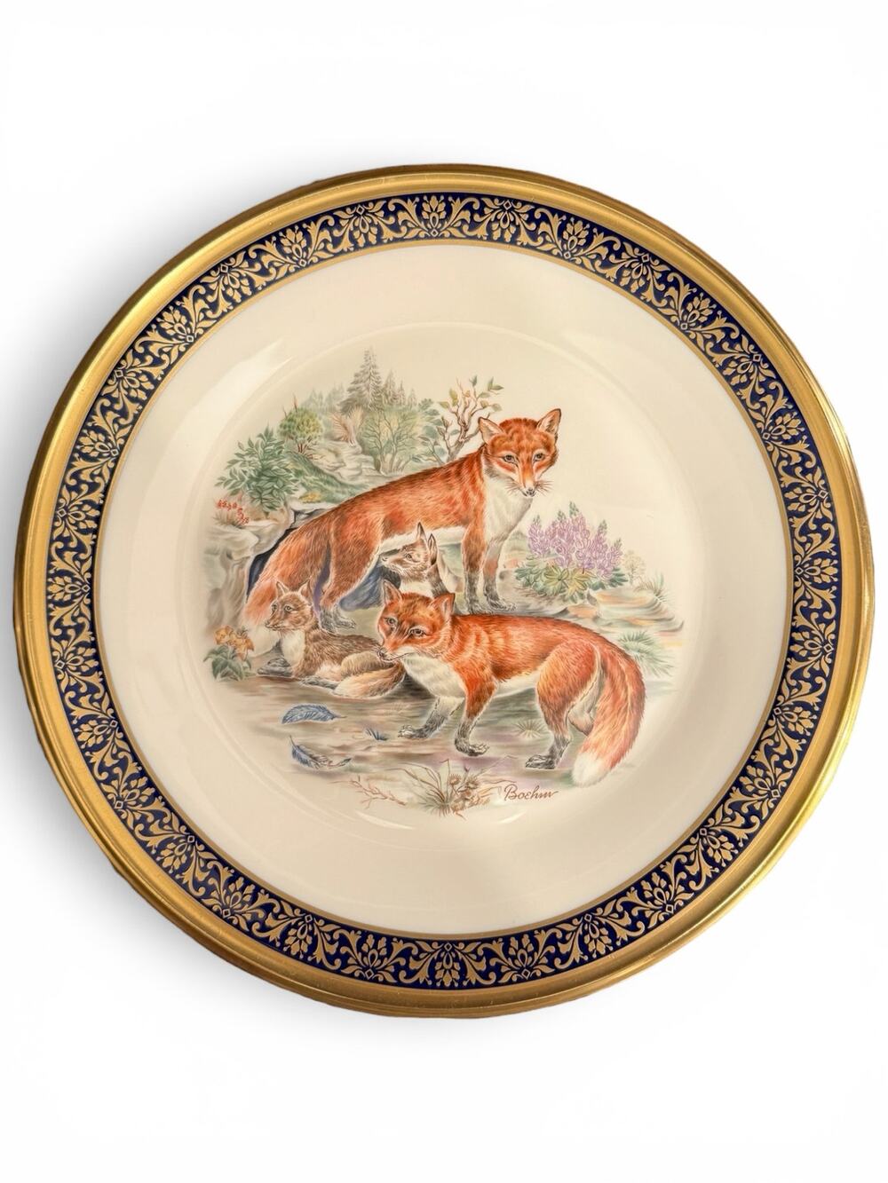 VTG Lenox 1974 Boehm Red Foxes Woodland Wildlife Limited 24k Decorative Plate